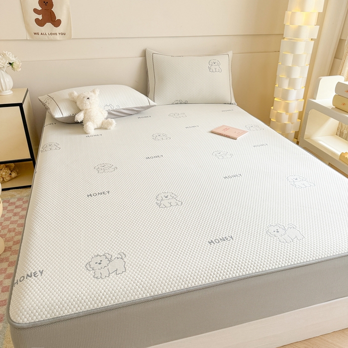 91家纺网 家纺一手货源 找家纺 慕尚家纺 2025新款卡通凉豆豆凉感冰丝席凉席 床笠款-小狗