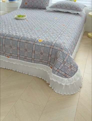 91家纺网 家纺一手货源 找家纺 冬然 2023新款全棉床盖纯棉床盖夹棉床单全棉床单纯棉床单爱心格灰