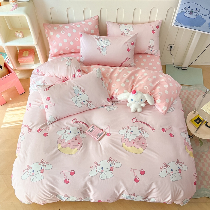 91家纺网 家纺一手货源 找家纺 博雅 2024新款全棉三丽鸥AB版活性印花四件套 粉色玉桂狗