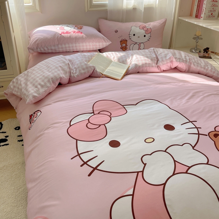 91家纺网 家纺一手货源 找家纺 星座 2025大版全棉三丽鸥四件套 樱桃KT