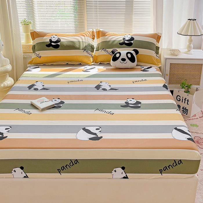 91家纺网 家纺一手货源 找家纺 大柏树 2025新款全棉13376印花四件套系列（可定制）-单床笠 功夫熊