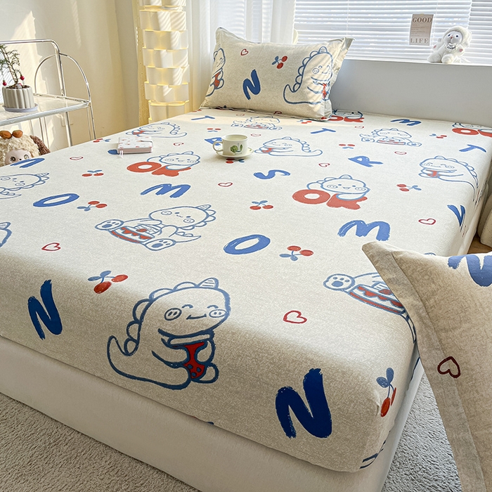 91家纺网 家纺一手货源 找家纺 涵宸家纺 2024新款全棉小清新印花单品套件--单床笠 床笠-皮皮龙