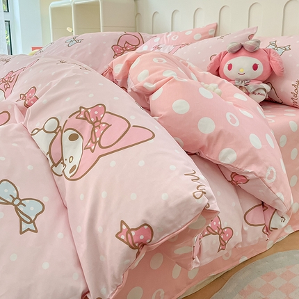 91家纺网 家纺一手货源 找家纺 博雅 2024新款全棉三丽鸥AB版活性印花四件套 点点美乐蒂