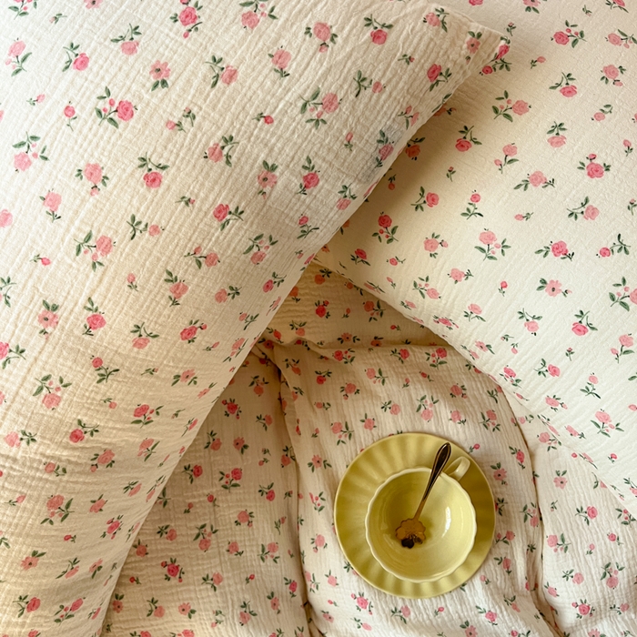 91家纺网 家纺一手货源 找家纺 千朵 2024新款全棉双层纱四件套 甜心粉