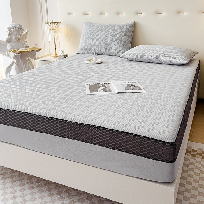 91家纺网 家纺一手货源 找家纺 邦妮家纺 2024新款A类凉感丝床笠凉席床垫30公分内可用 梦幻-灰