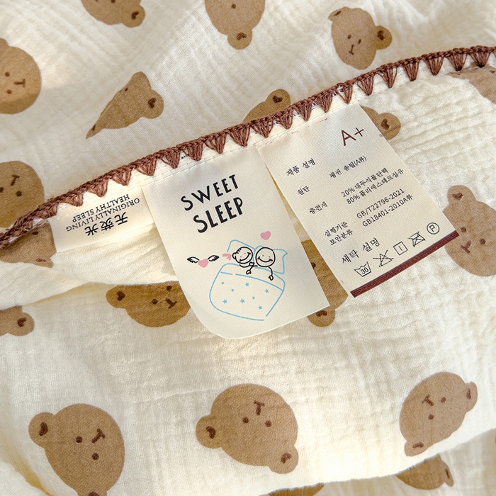 91家纺网 家纺一手货源 找家纺 芯恋 2025新款母婴级全棉皱皱纱儿童被双层纱夏被 可爱熊