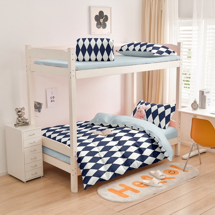 91家纺网 家纺一手货源 找家纺 啊雅家居 床上用品水洗棉印花五件套七件套 日系凌格蓝