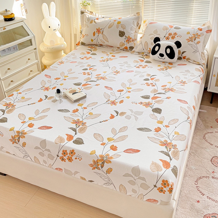 91家纺网 家纺一手货源 找家纺 大柏树 2025新款全棉13376印花四件套系列（可定制）-单床笠 浅花悠悠