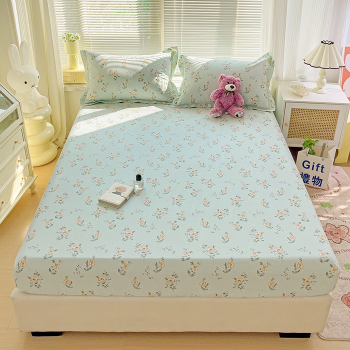 91家纺网 家纺一手货源 找家纺 大柏树 2025新款全棉13376印花四件套系列（可定制）-单床笠 浅沫