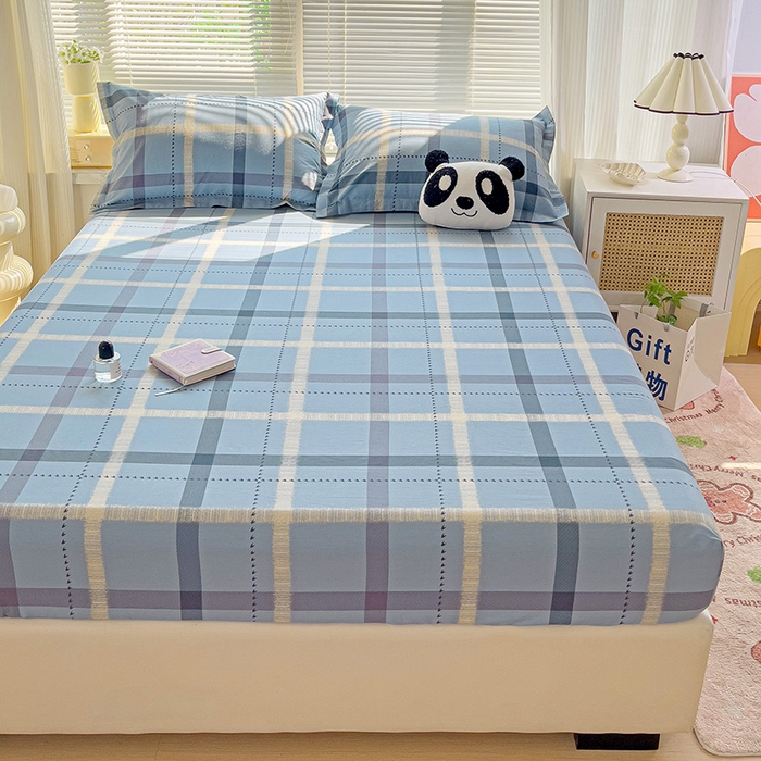 91家纺网 家纺一手货源 找家纺 大柏树 2025新款全棉13376印花四件套系列（可定制）-单床笠 卡洛塔-蓝