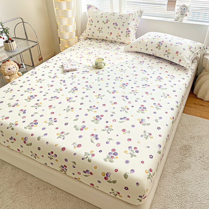 91家纺网 家纺一手货源 找家纺 涵宸家纺 2024新款全棉小清新印花单品套件--单床笠 床笠-樱桃可可