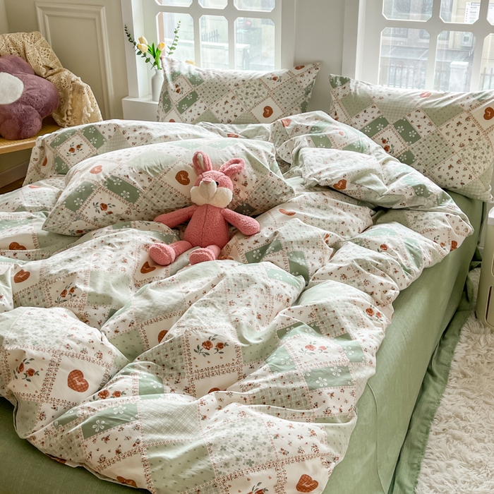 91家纺网 家纺一手货源 找家纺 千朵 2024新款全棉四件套 暮雪绿