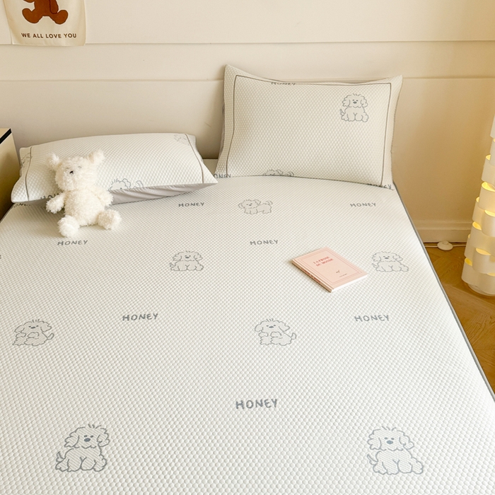 91家纺网 家纺一手货源 找家纺 慕尚家纺 2025新款卡通凉豆豆凉感冰丝席凉席 床笠款-小狗