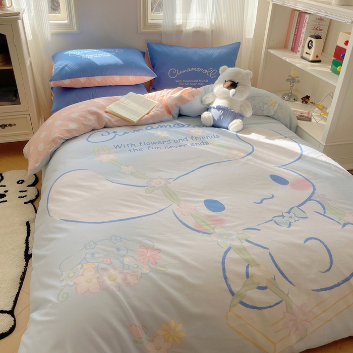 91家纺网 家纺一手货源 找家纺 星座 2025大版全棉三丽鸥四件套 花园玉桂狗