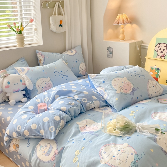 91家纺网 家纺一手货源 找家纺 博雅 2024新款全棉三丽鸥AB版活性印花四件套 玉桂狗