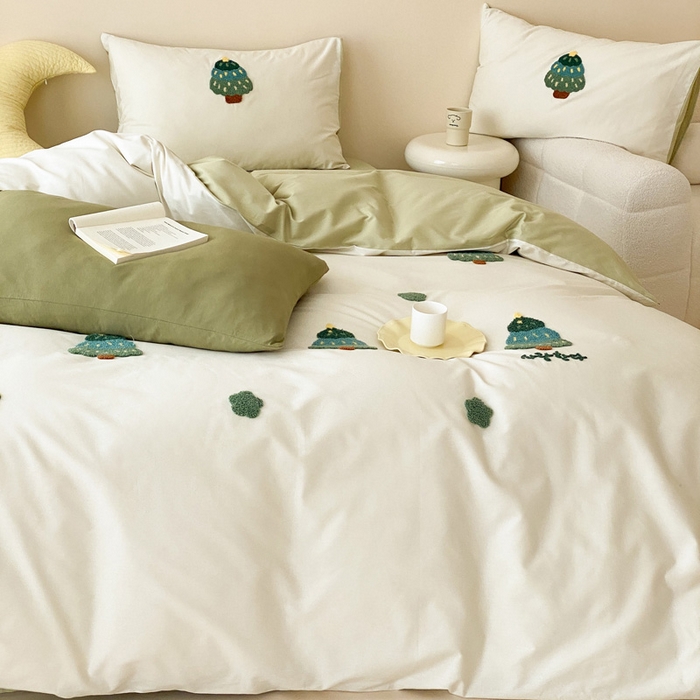 91家纺网 家纺一手货源 找家纺 荣轩家居 2024新款亲肤舒适全棉精梳棉卡通系列四件套星愿树