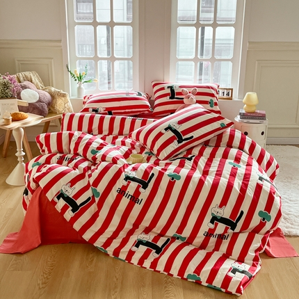 91家纺网 家纺一手货源 找家纺 千朵 2024新款全棉四件套 领结猫