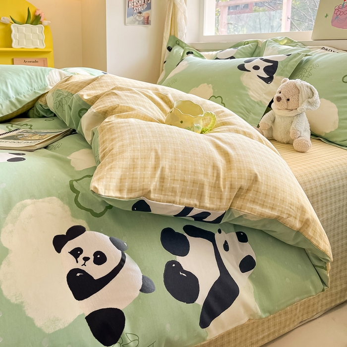 91家纺网 家纺一手货源 找家纺 涵宸家纺 2024新款全棉小清新印花单品套件--单被套 云影熊