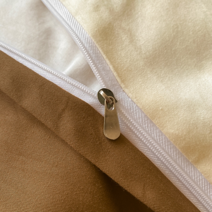 91家纺网 家纺一手货源 找家纺 芊寻家居 2024新款13372全棉纯色四件套无印良品风简约套件 奶白-卡其