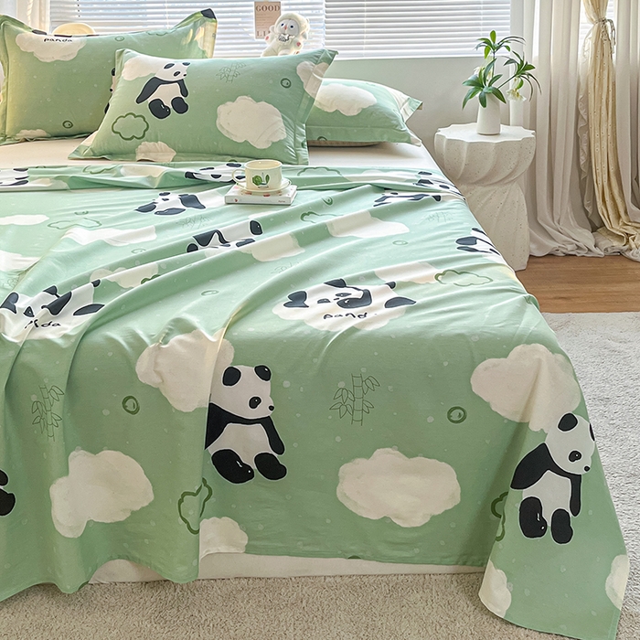 91家纺网 家纺一手货源 找家纺 涵宸家纺 2024新款全棉小清新印花单品套件--单床单 床单-云影熊