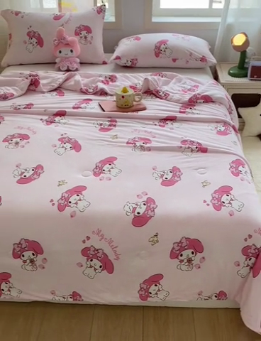 91家纺网 家纺一手货源 找家纺 DS-2025新款儿童卡通三丽鸥正版授权A类针织棉夏被系列 草莓美乐蒂