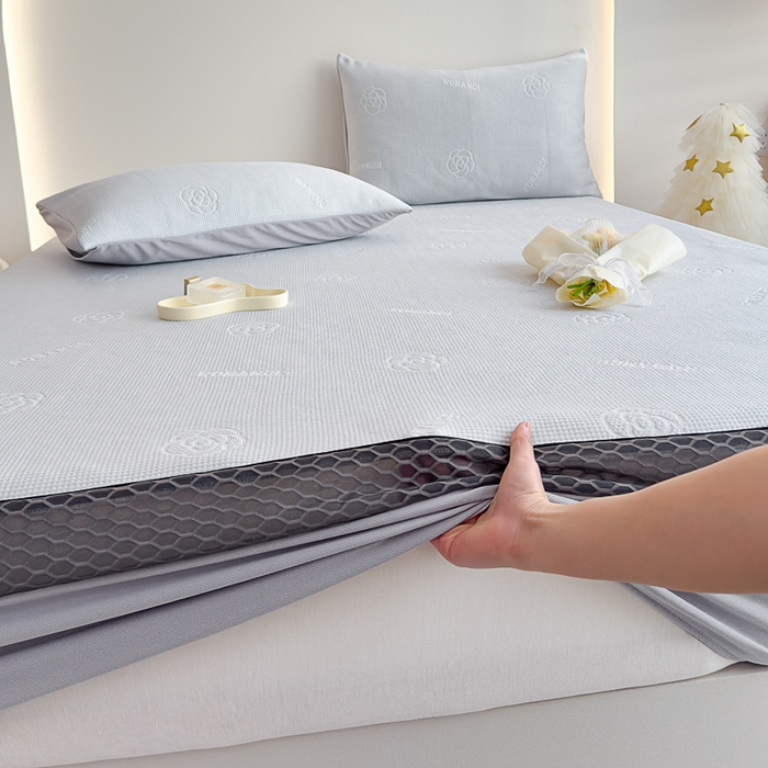 91家纺网 家纺一手货源 找家纺 邦妮家纺 2024新款A类凉感丝床笠凉席床垫30公分内可用 花语-灰