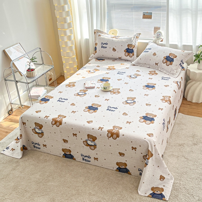 91家纺网 家纺一手货源 找家纺 涵宸家纺 2024新款全棉小清新印花单品套件--单床单 床单-布偶熊