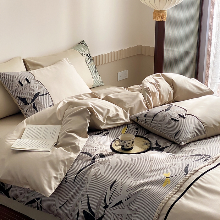 91家纺网 家纺一手货源 找家纺 （总）赫帛 2024新款50s缎纹数码印花长绒棉四件套--竹韵系列