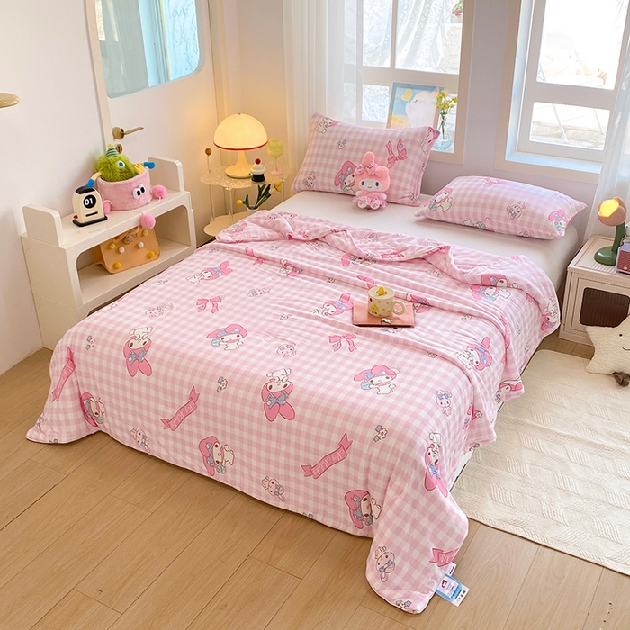 91家纺网 家纺一手货源 找家纺 DS-2025新款儿童卡通三丽鸥正版授权A类针织棉夏被系列 粉格美乐蒂