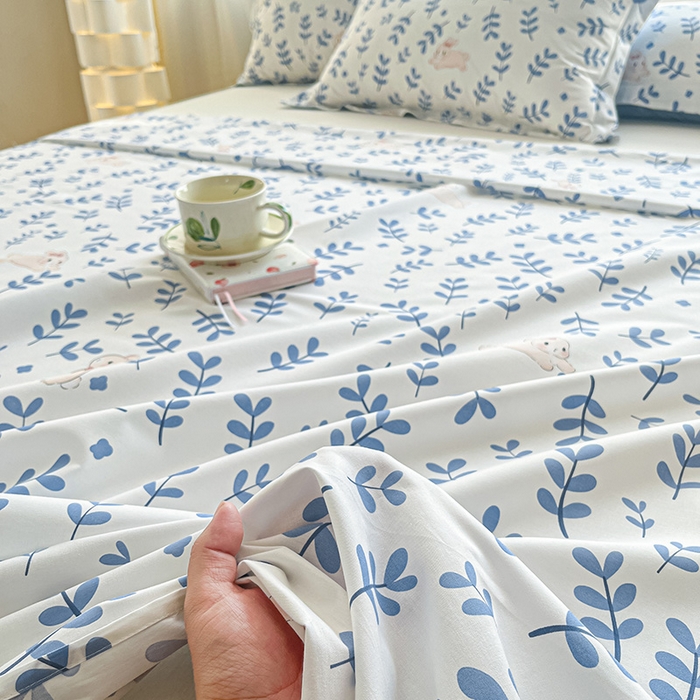 91家纺网 家纺一手货源 找家纺 涵宸家纺 2024新款全棉小清新印花单品套件--单床单 床单-兔影