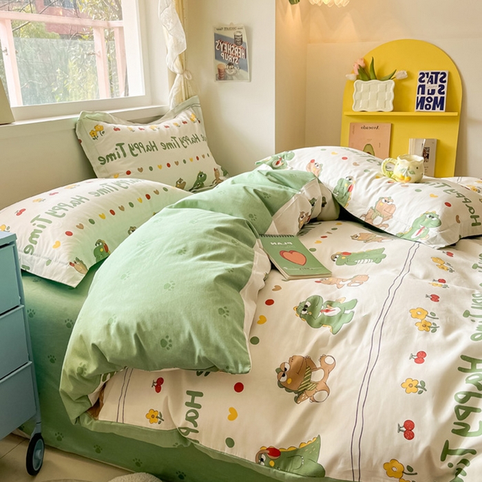 91家纺网 家纺一手货源 找家纺 涵宸家纺 2024新款全棉小清新印花单品套件--单被套 功夫龙仔