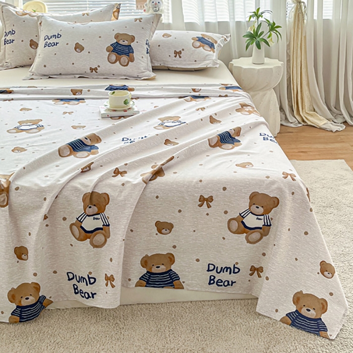 91家纺网 家纺一手货源 找家纺 涵宸家纺 2024新款全棉小清新印花单品套件--单床单 床单-布偶熊