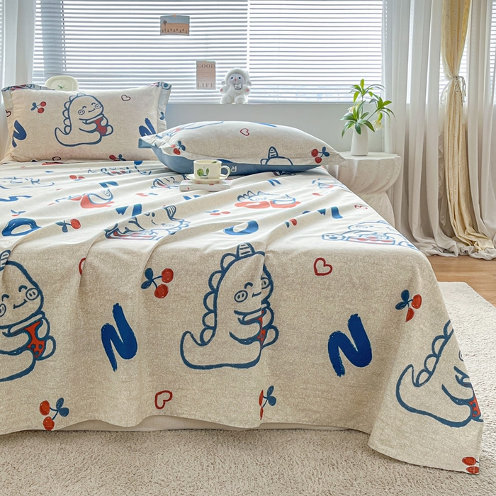 91家纺网 家纺一手货源 找家纺 涵宸家纺 2024新款全棉小清新印花单品套件--单床单 床单-皮皮龙