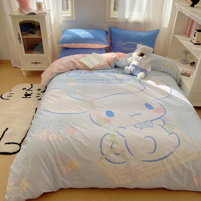 91家纺网 家纺一手货源 找家纺 星座 2025大版全棉三丽鸥四件套 花园玉桂狗