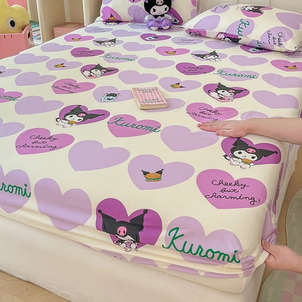 博雅 2024新款三丽鸥正版授权全棉活性印花单床笠 心心库洛米