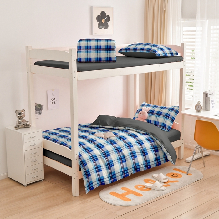 91家纺网 家纺一手货源 找家纺 啊雅家居 床上用品水洗棉印花五件套七件套 日系条格蓝