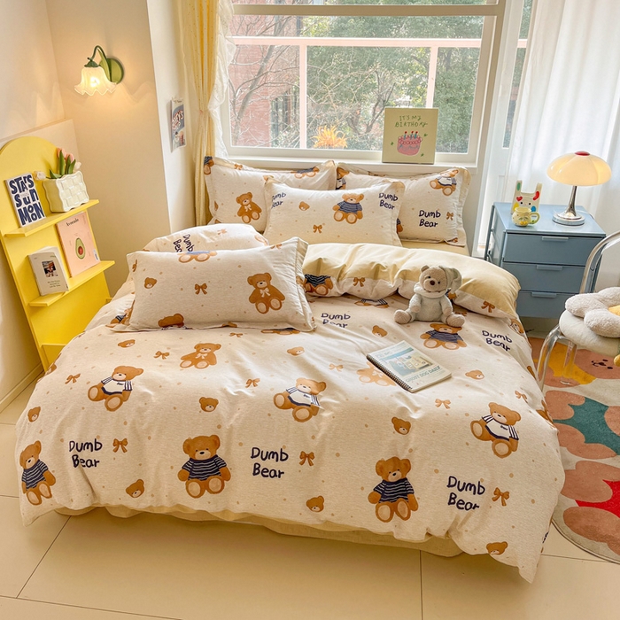 91家纺网 家纺一手货源 找家纺 涵宸家纺 2024新款全棉小清新印花单品套件--单被套 布偶熊