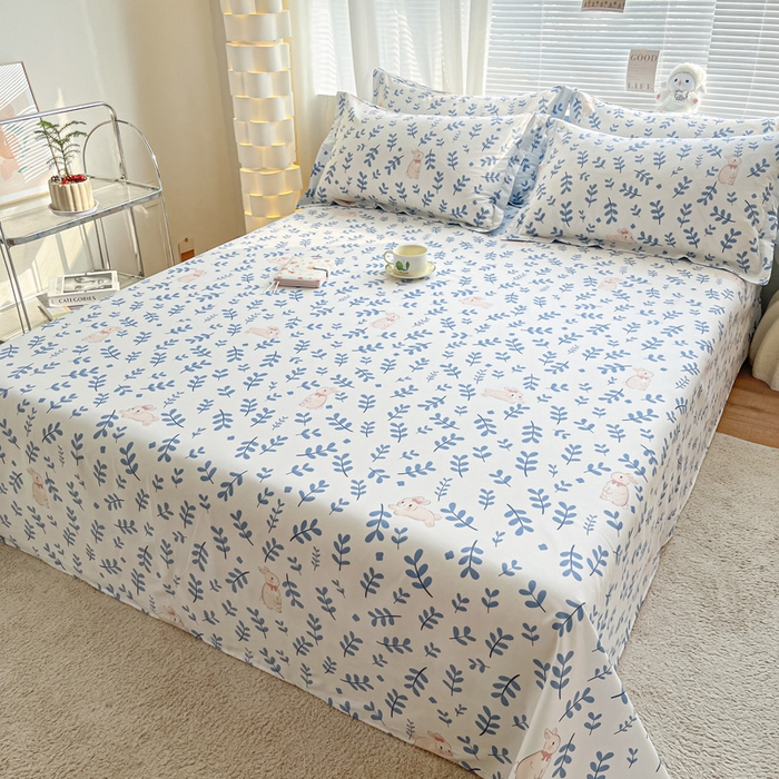 91家纺网 家纺一手货源 找家纺 涵宸家纺 2024新款全棉小清新印花单品套件--单床单 床单-兔影