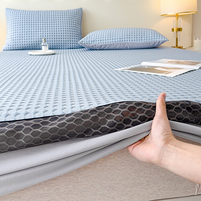 91家纺网 家纺一手货源 找家纺 邦妮家纺 2024新款A类凉感丝床笠凉席床垫30公分内可用 凉感-天蓝