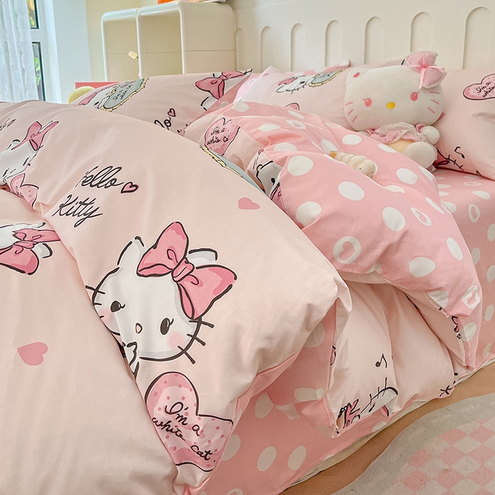 91家纺网 家纺一手货源 找家纺 博雅 2024新款全棉三丽鸥AB版活性印花四件套 曲奇kt