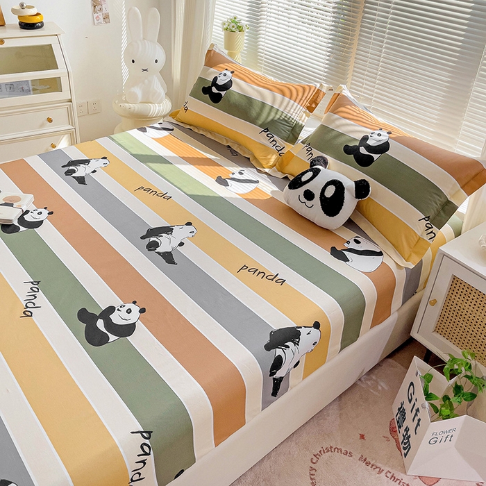 91家纺网 家纺一手货源 找家纺 大柏树 2025新款全棉13376印花四件套系列（可定制）-单床笠 功夫熊