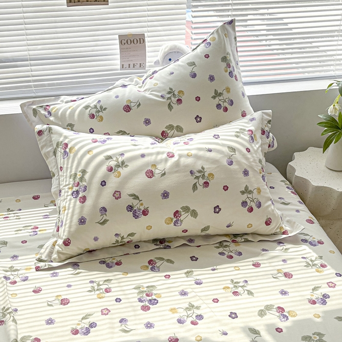 91家纺网 家纺一手货源 找家纺 涵宸家纺 2024新款全棉小清新印花单品套件--单枕套 枕套-樱桃可可