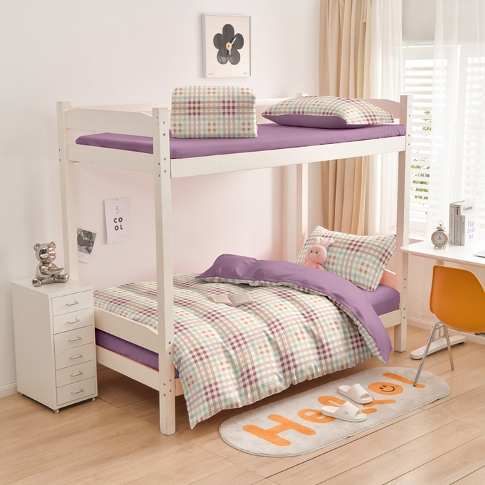 91家纺网 家纺一手货源 找家纺 啊雅家居 床上用品水洗棉印花五件套七件套 日系小格紫