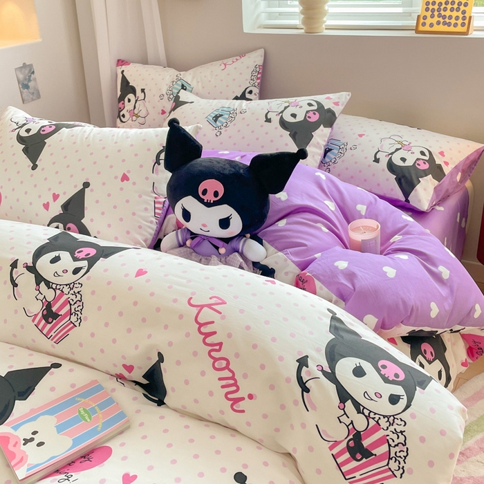 91家纺网 家纺一手货源 找家纺 博雅 2024新款全棉三丽鸥AB版活性印花四件套 甜筒库洛米