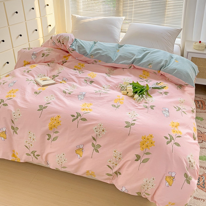 91家纺网 家纺一手货源 找家纺 大柏树 2025新款全棉13376印花四件套系列（可定制）-单被套 小花兔-粉