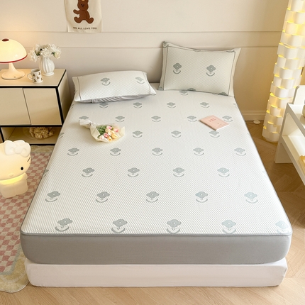 91家纺网 家纺一手货源 找家纺 慕尚家纺 2025新款卡通凉豆豆凉感冰丝席凉席 床笠款-四叶草