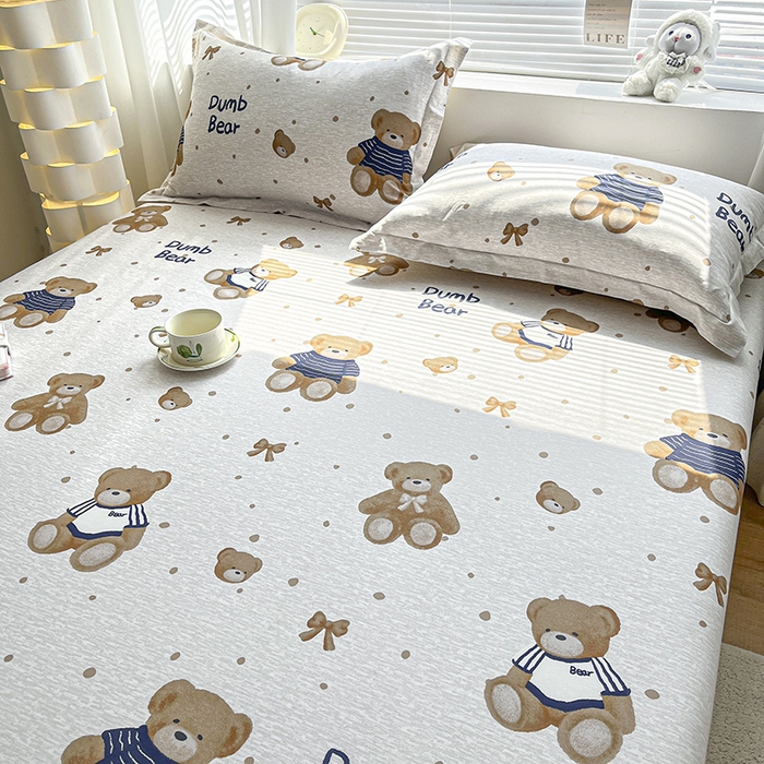 91家纺网 家纺一手货源 找家纺 涵宸家纺 2024新款全棉小清新印花单品套件--单床笠 床笠-布偶熊