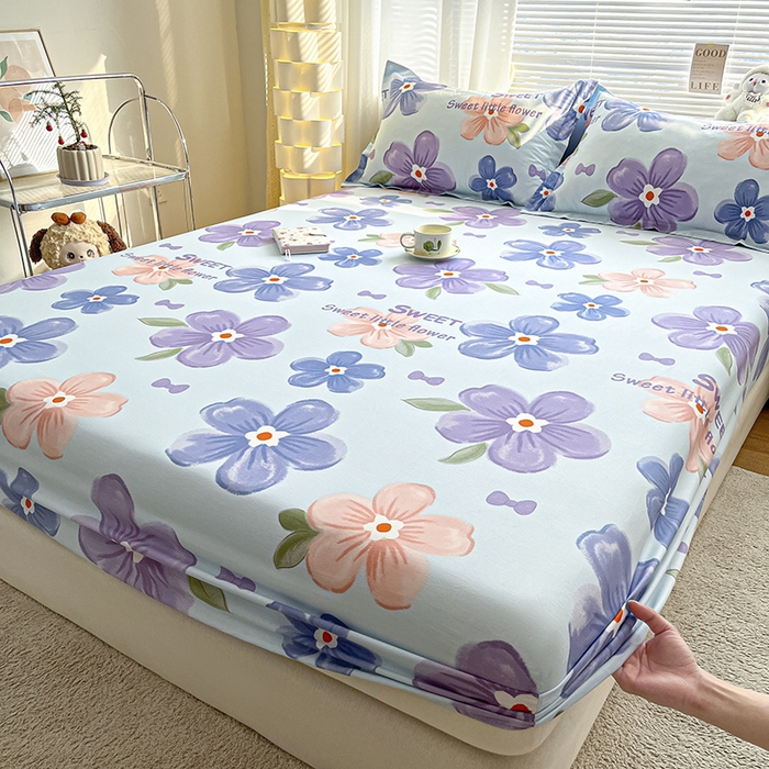 91家纺网 家纺一手货源 找家纺 涵宸家纺 2024新款全棉小清新印花单品套件--单床笠 床笠-花季