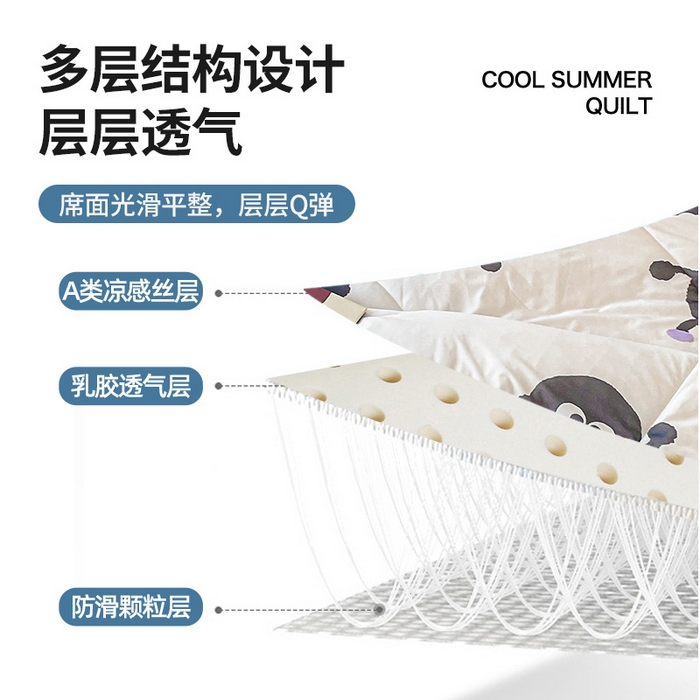 91家纺网 家纺一手货源 找家纺 布卢姆床垫 2025新款A类凉感丝数码印花夏被凉席四件套 可爱煤球