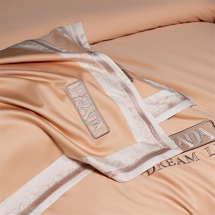 91家纺网 家纺一手货源 找家纺 高大尚婚庆馆  2025春夏新品长绒棉高端绣花四件套-卡洛拉 卡洛拉-南瓜橘